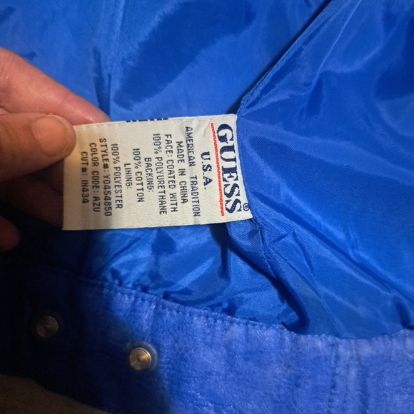 GUESS 90s Glamour vintage blue faux leather  jacket size small - Picture 3 of 7